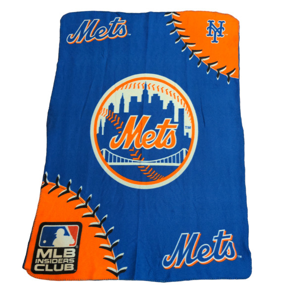 MLB Insiders Club NY Mets Fleece Blanket Blue Orange Size 59x42 Big Logo - Picture 1 of 5